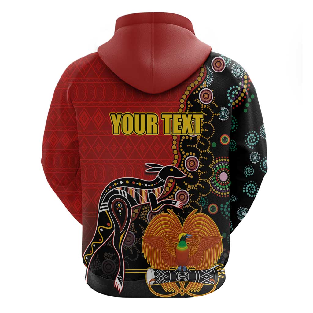 Personalised Papua New Guinea and Australia Together Hoodie Bird-of-paradise and Kangaroo with Aboriginal Pattern