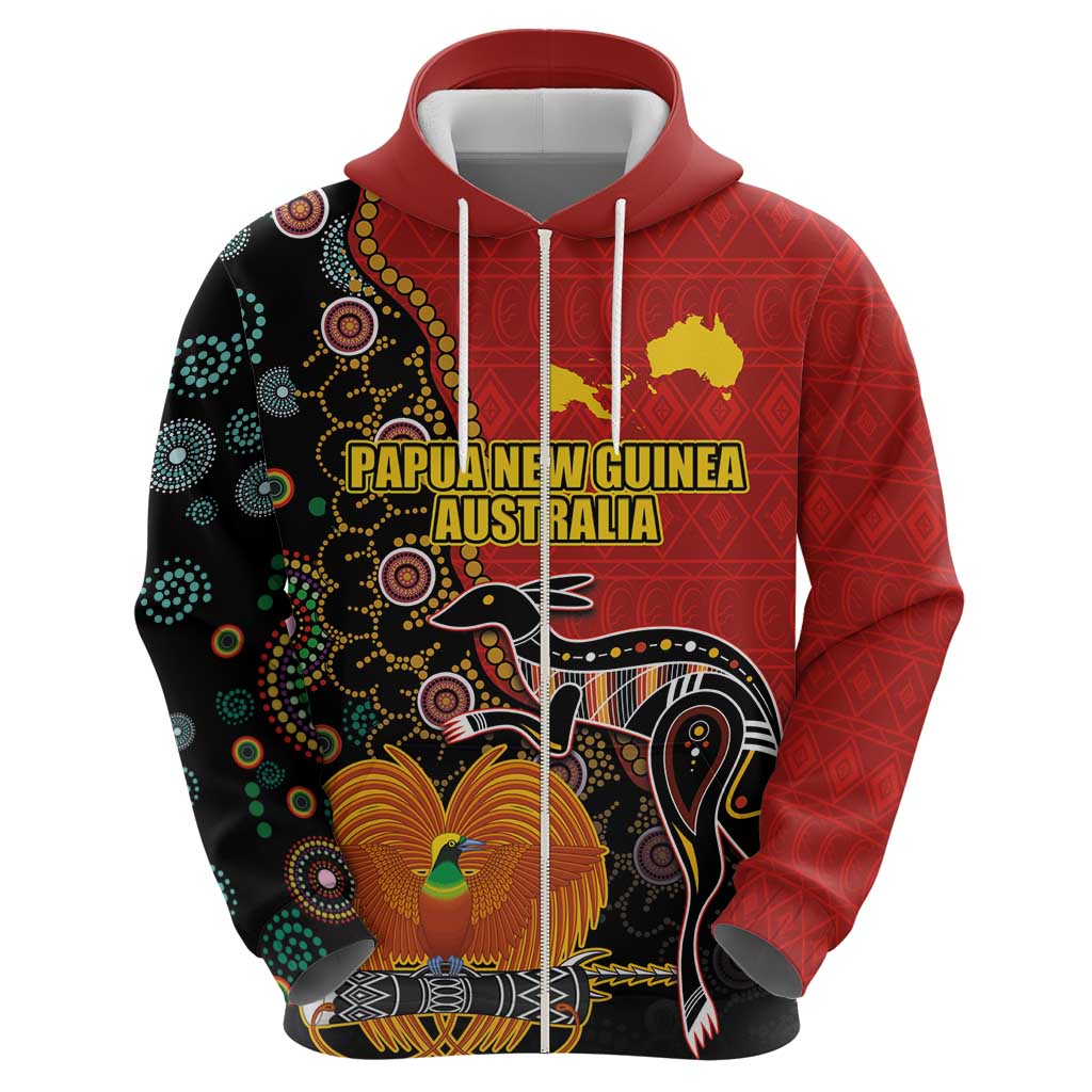 Personalised Papua New Guinea and Australia Together Hoodie Bird-of-paradise and Kangaroo with Aboriginal Pattern