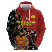 Personalised Papua New Guinea and Australia Together Hoodie Bird-of-paradise and Kangaroo with Aboriginal Pattern