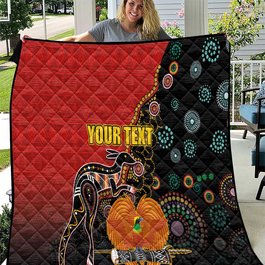 Personalised Papua New Guinea and Australia Together Quilt Bird-of-paradise and Kangaroo with Aboriginal Pattern LT03 Red - Polynesian Pride