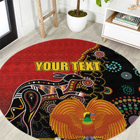 Personalised Papua New Guinea and Australia Together Round Carpet Bird-of-paradise and Kangaroo with Aboriginal Pattern LT03 Red - Polynesian Pride