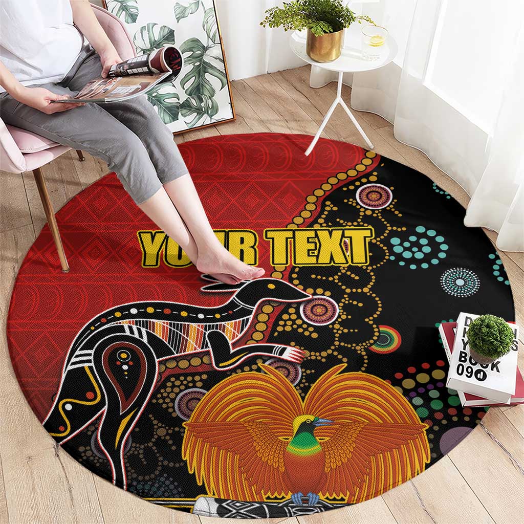 Personalised Papua New Guinea and Australia Together Round Carpet Bird-of-paradise and Kangaroo with Aboriginal Pattern LT03 - Polynesian Pride