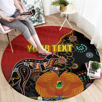 Personalised Papua New Guinea and Australia Together Round Carpet Bird-of-paradise and Kangaroo with Aboriginal Pattern LT03 - Polynesian Pride