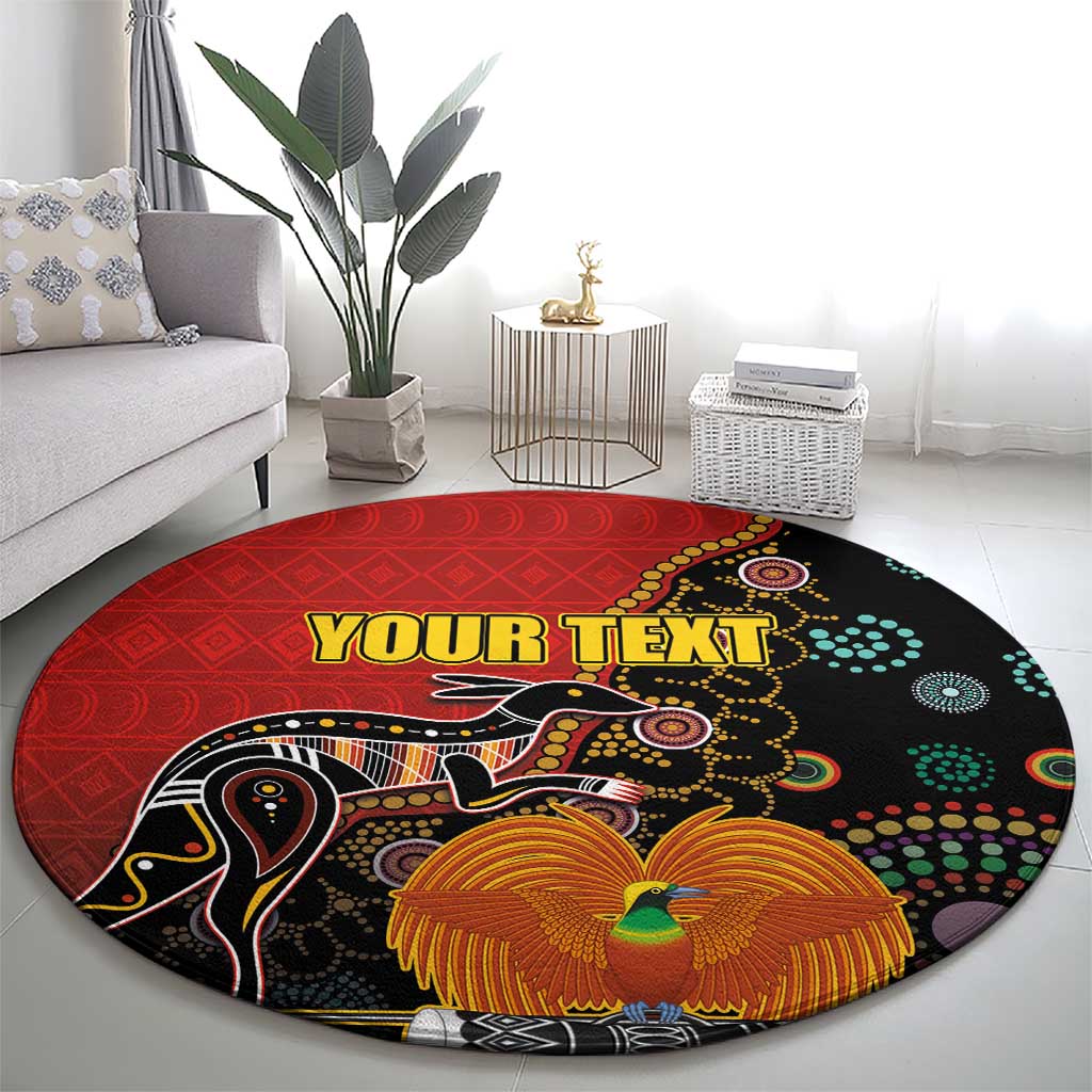 Personalised Papua New Guinea and Australia Together Round Carpet Bird-of-paradise and Kangaroo with Aboriginal Pattern LT03 - Polynesian Pride