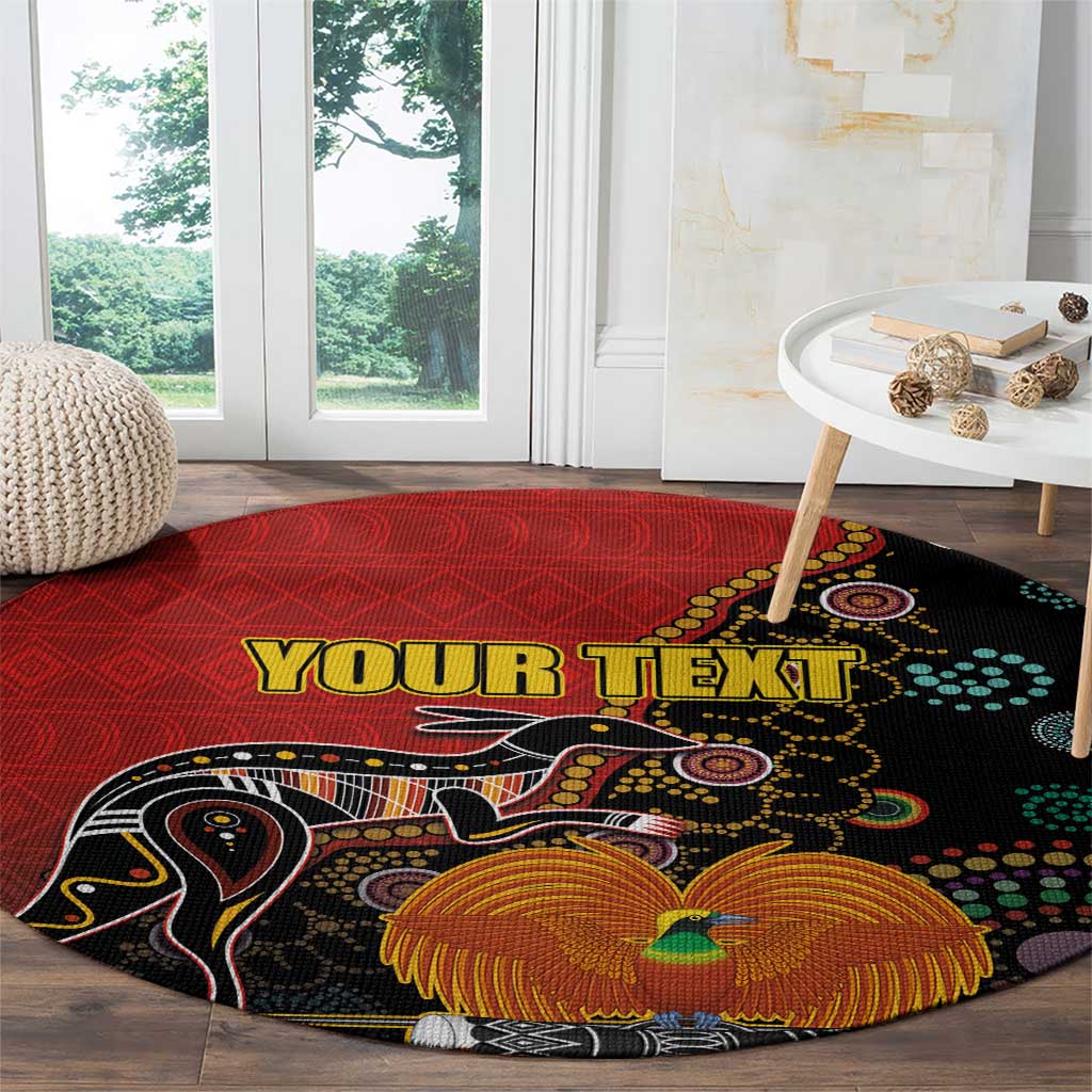 Personalised Papua New Guinea and Australia Together Round Carpet Bird-of-paradise and Kangaroo with Aboriginal Pattern LT03 - Polynesian Pride