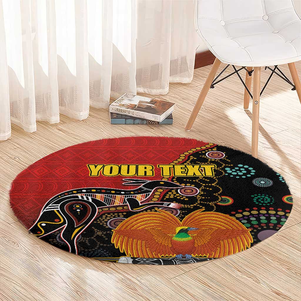 Personalised Papua New Guinea and Australia Together Round Carpet Bird-of-paradise and Kangaroo with Aboriginal Pattern LT03 - Polynesian Pride