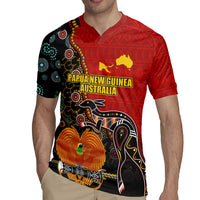 Personalised Papua New Guinea and Australia Together Rugby Jersey Bird-of-paradise and Kangaroo with Aboriginal Pattern