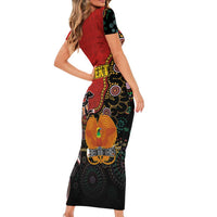 Personalised Papua New Guinea and Australia Together Short Sleeve Bodycon Dress Bird-of-paradise and Kangaroo with Aboriginal Pattern LT03 - Polynesian Pride