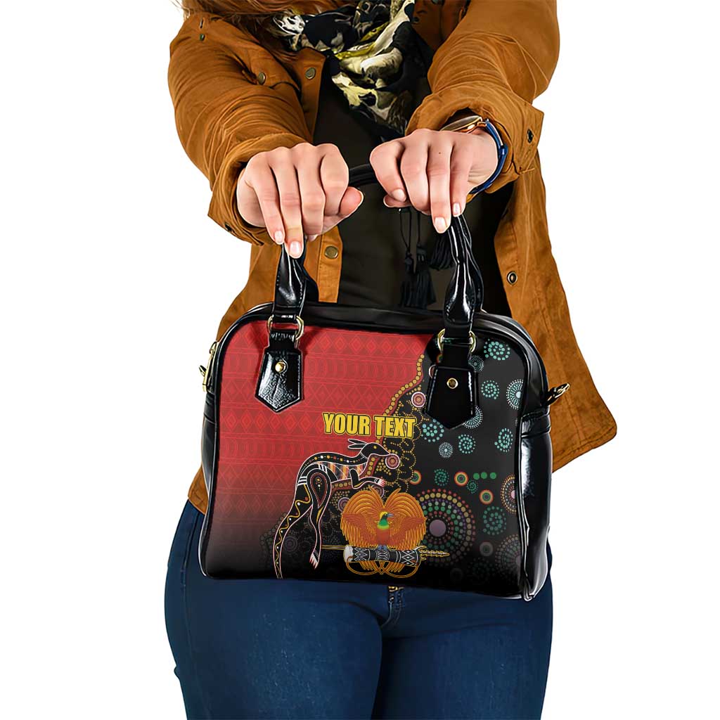 Personalised Papua New Guinea and Australia Together Shoulder Handbag Bird-of-paradise and Kangaroo with Aboriginal Pattern LT03 One Size Red - Polynesian Pride