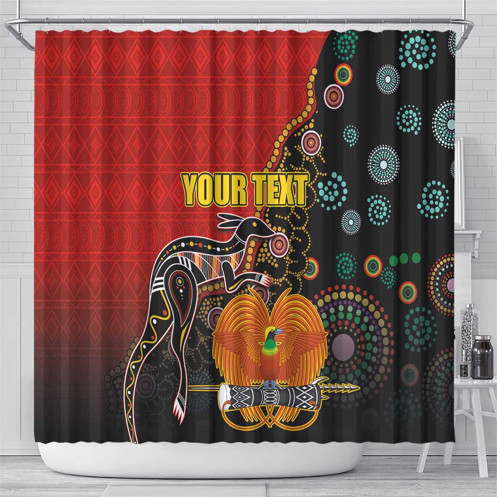 Personalised Papua New Guinea and Australia Together Shower Curtain Bird-of-paradise and Kangaroo with Aboriginal Pattern