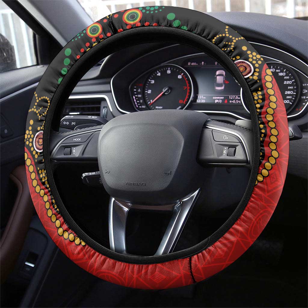 Papua New Guinea and Australia Together Steering Wheel Cover Bird-of-paradise and Kangaroo with Aboriginal Pattern LT03 - Polynesian Pride