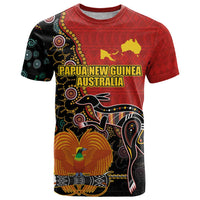 Personalised Papua New Guinea and Australia Together T Shirt Bird-of-paradise and Kangaroo with Aboriginal Pattern