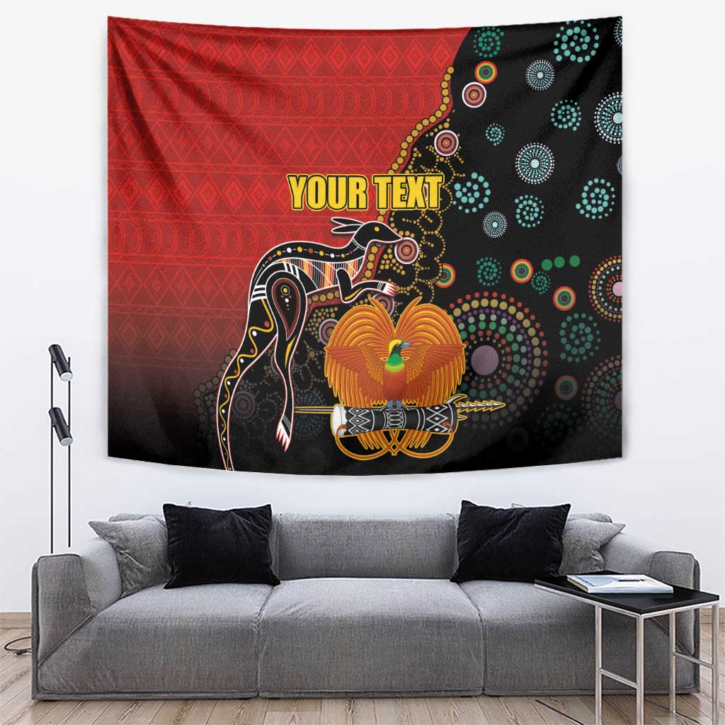Personalised Papua New Guinea and Australia Together Tapestry Bird-of-paradise and Kangaroo with Aboriginal Pattern LT03 Red - Polynesian Pride
