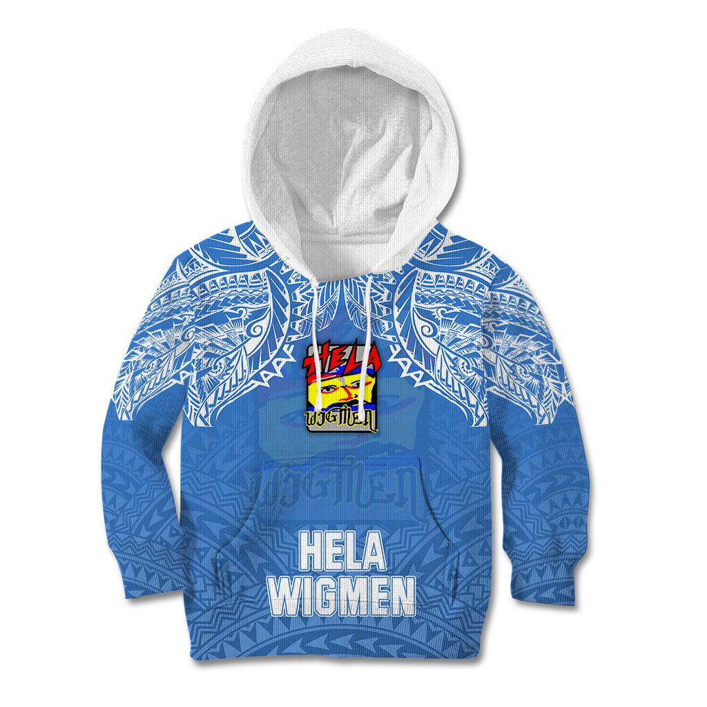 Hela Wigmen Rugby Kid Hoodie Papua New Guinea Polynesian Tattoo LT03 Blue - Polynesian Pride