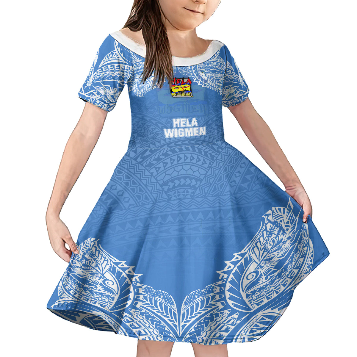 Custom Hela Wigmen Rugby Family Matching Mermaid Dress and Hawaiian Shirt Papua New Guinea Polynesian Tattoo LT03 Daughter's Dress Blue - Polynesian Pride