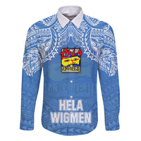 Custom Hela Wigmen Rugby Family Matching Mermaid Dress and Hawaiian Shirt Papua New Guinea Polynesian Tattoo LT03 Dad's Shirt - Long Sleeve Blue - Polynesian Pride