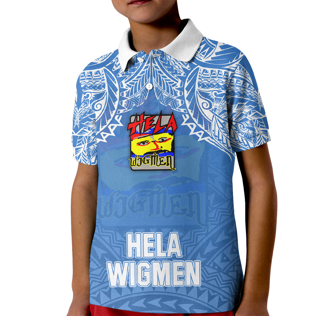 Custom Hela Wigmen Rugby Kid Polo Shirt Papua New Guinea Polynesian Tattoo LT03 Kid Blue - Polynesian Pride