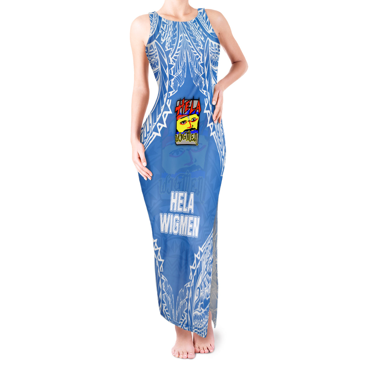 Custom Hela Wigmen Rugby Tank Maxi Dress Papua New Guinea Polynesian Tattoo LT03 Women Blue - Polynesian Pride