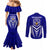 Kimbe Cutters Rugby Couples Matching Mermaid Dress and Long Sleeve Button Shirts Papua New Guinea Polynesian Tattoo Blue Version LT03 - Polynesian Pride