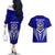 Kimbe Cutters Rugby Couples Matching Off The Shoulder Long Sleeve Dress and Hawaiian Shirt Papua New Guinea Polynesian Tattoo Blue Version LT03 - Polynesian Pride