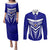 Kimbe Cutters Rugby Couples Matching Puletasi Dress and Long Sleeve Button Shirts Papua New Guinea Polynesian Tattoo Blue Version LT03 Blue - Polynesian Pride