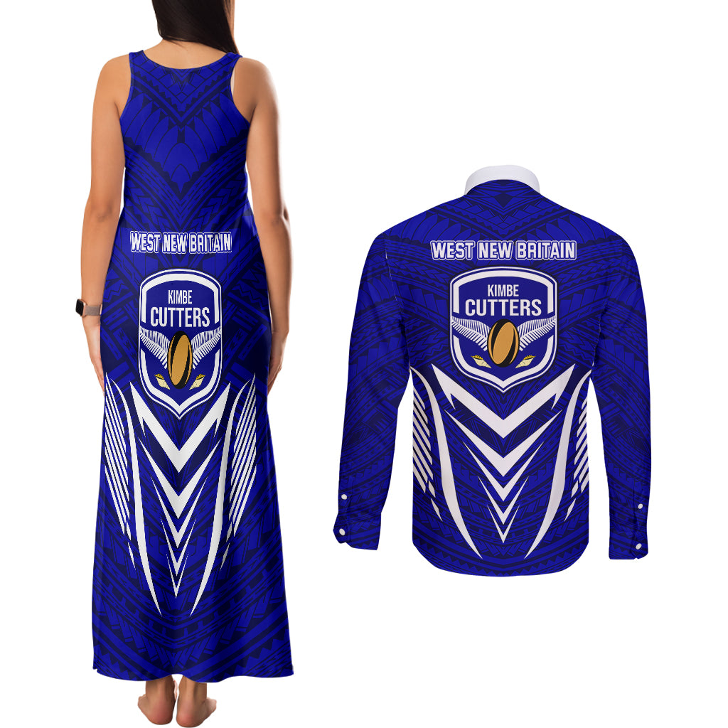 Kimbe Cutters Rugby Couples Matching Tank Maxi Dress and Long Sleeve Button Shirts Papua New Guinea Polynesian Tattoo Blue Version LT03 - Polynesian Pride
