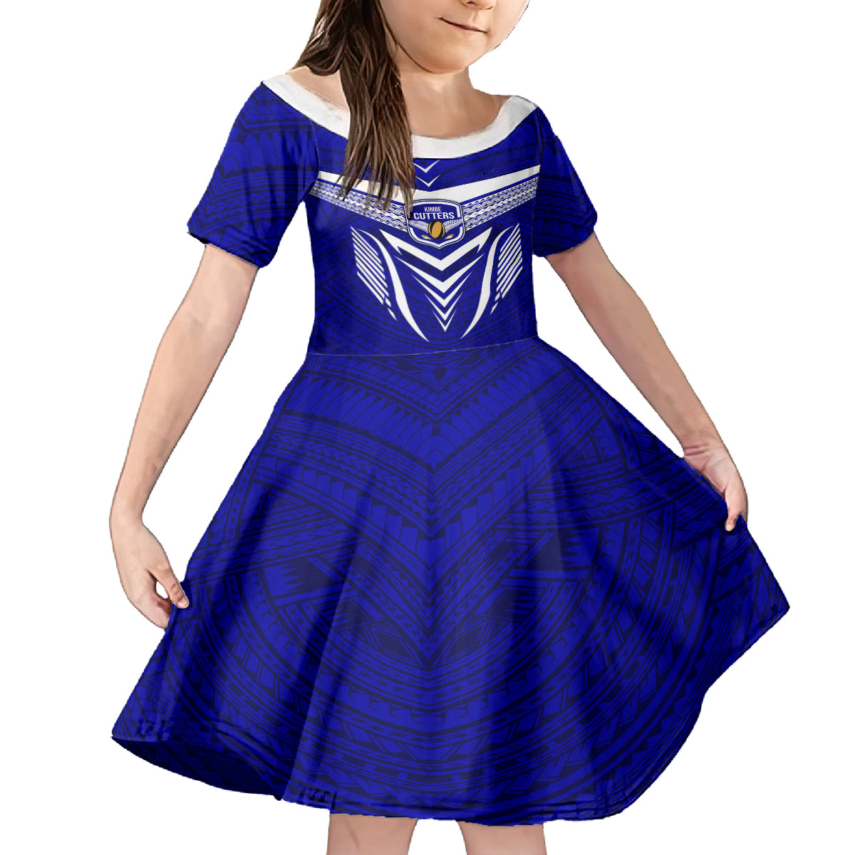 Kimbe Cutters Rugby Kid Short Sleeve Dress Papua New Guinea Polynesian Tattoo Blue Version LT03 KID Blue - Polynesian Pride