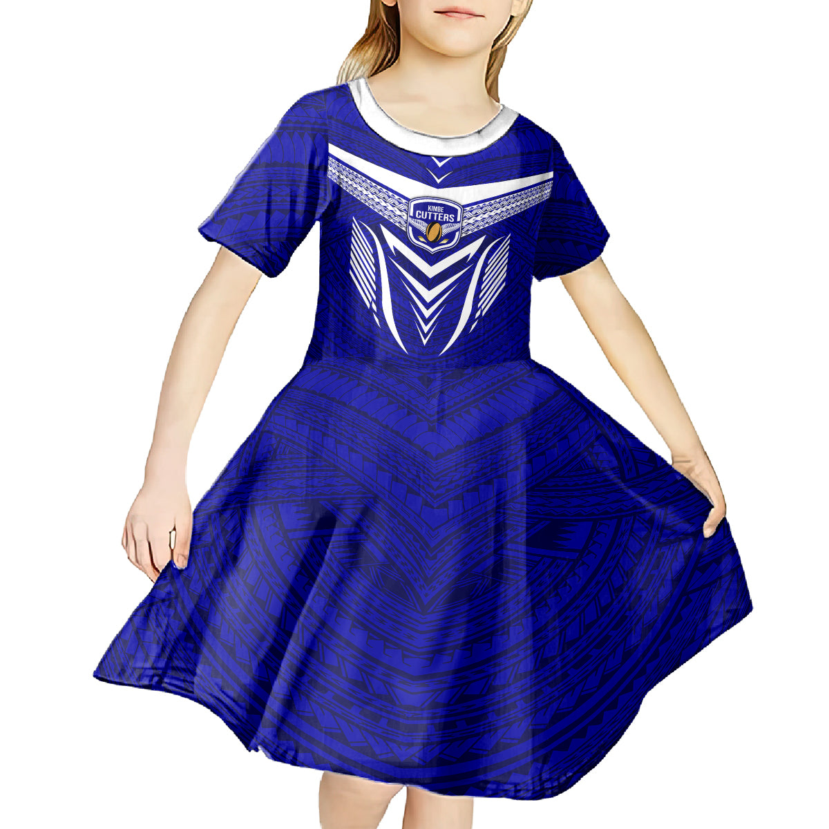 Kimbe Cutters Rugby Kid Short Sleeve Dress Papua New Guinea Polynesian Tattoo Blue Version LT03 - Polynesian Pride