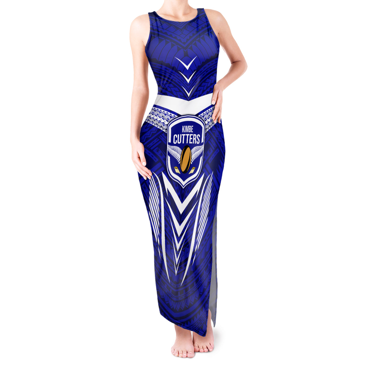 Kimbe Cutters Rugby Tank Maxi Dress Papua New Guinea Polynesian Tattoo Blue Version LT03 Women Blue - Polynesian Pride