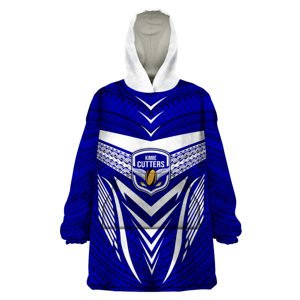Kimbe Cutters Rugby Wearable Blanket Hoodie Papua New Guinea Polynesian Tattoo Blue Version LT03 One Size Blue - Polynesian Pride
