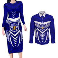 Custom Kimbe Cutters Rugby Couples Matching Long Sleeve Bodycon Dress and Long Sleeve Button Shirts Papua New Guinea Polynesian Tattoo Blue Version LT03 Blue - Polynesian Pride