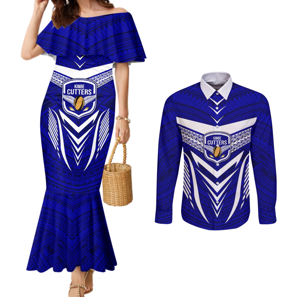 Tonga Rugby Couples Matching Mermaid Dress and Long Sleeve Button Shirts Go Champions World Cup 2023 Ngatu Unique LT9