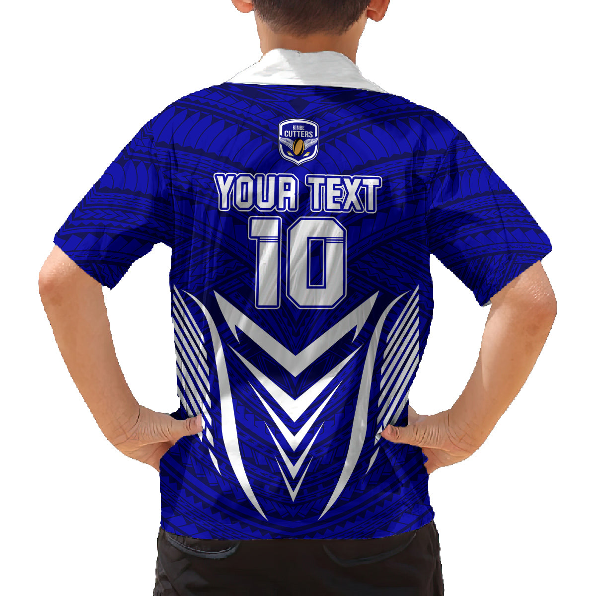 Custom Kimbe Cutters Rugby Family Matching Short Sleeve Bodycon Dress and Hawaiian Shirt Papua New Guinea Polynesian Tattoo Blue Version LT03 - Polynesian Pride