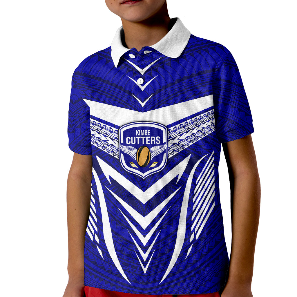 Custom Kimbe Cutters Rugby Kid Polo Shirt Papua New Guinea Polynesian Tattoo Blue Version LT03 Kid Blue - Polynesian Pride