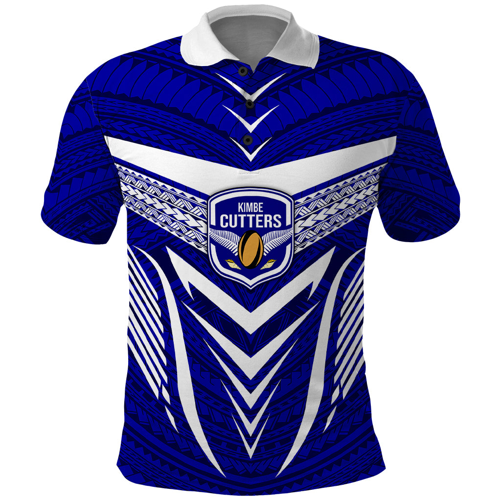 Custom Kimbe Cutters Rugby Polo Shirt Papua New Guinea Polynesian Tattoo Blue Version LT03 Blue - Polynesian Pride