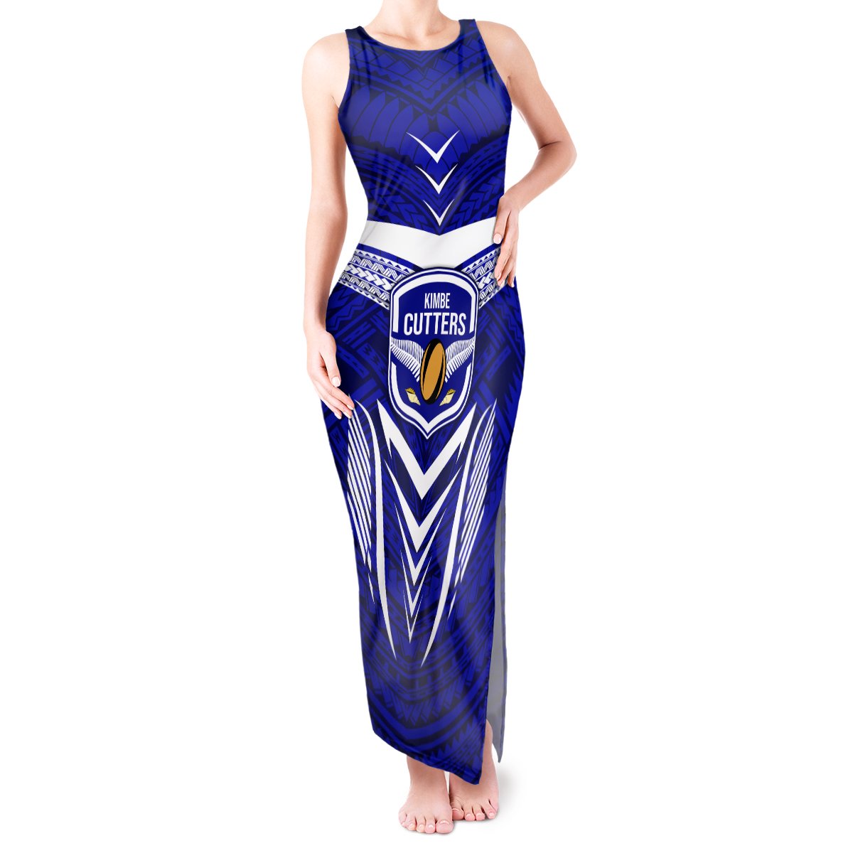 Custom Kimbe Cutters Rugby Tank Maxi Dress Papua New Guinea Polynesian Tattoo Blue Version LT03 Women Blue - Polynesian Pride