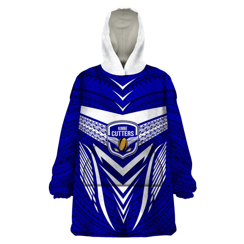 Custom Kimbe Cutters Rugby Wearable Blanket Hoodie Papua New Guinea Polynesian Tattoo Blue Version LT03 One Size Blue - Polynesian Pride