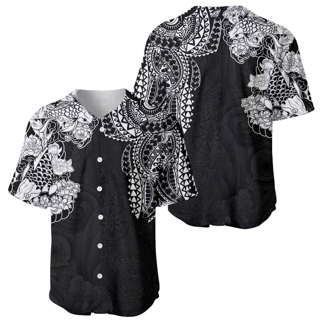 Japanese Irezumi and Hawaiian Polynesian Art Tattoo Baseball Jersey Black Color - Polynesian Pride