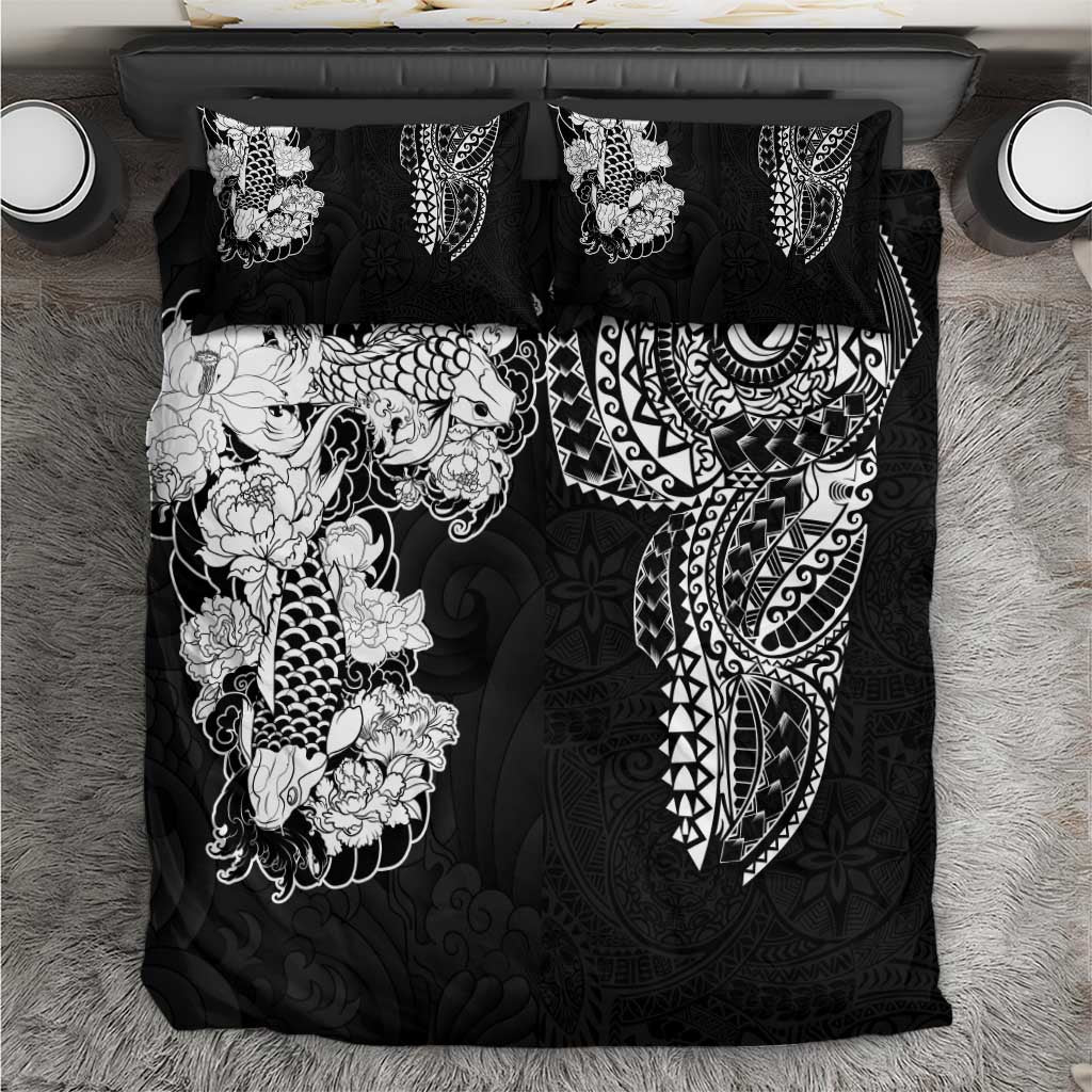 Japanese Irezumi and Hawaiian Polynesian Art Tattoo Bedding Set Black Color - Polynesian Pride