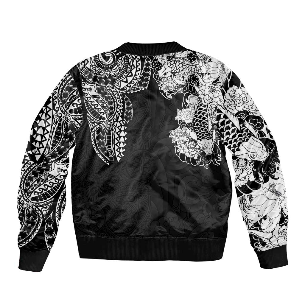 Japanese Irezumi and Hawaiian Polynesian Art Tattoo Bomber Jacket Black Color - Polynesian Pride