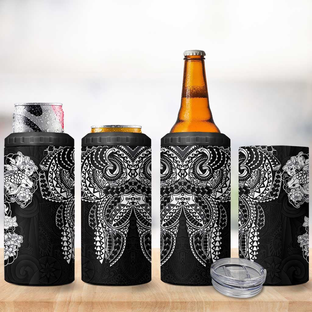 Japanese Irezumi and Hawaiian Polynesian Art Tattoo 4 in 1 Can Cooler Tumbler Black Color - Polynesian Pride