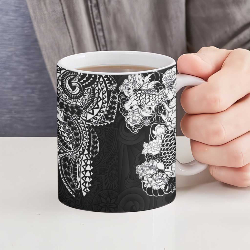 Japanese Irezumi and Hawaiian Polynesian Art Tattoo Ceramic Mug Black Color - Polynesian Pride