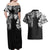 Japanese Irezumi and Hawaiian Polynesian Art Tattoo Couples Matching Off Shoulder Maxi Dress and Hawaiian Shirt Black Color - Polynesian Pride