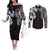 Japanese Irezumi and Hawaiian Polynesian Art Tattoo Couples Matching Off The Shoulder Long Sleeve Dress and Long Sleeve Button Shirt Black Color - Polynesian Pride