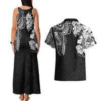 Japanese Irezumi and Hawaiian Polynesian Art Tattoo Couples Matching Tank Maxi Dress and Hawaiian Shirt Black Color - Polynesian Pride