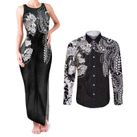 Japanese Irezumi and Hawaiian Polynesian Art Tattoo Couples Matching Tank Maxi Dress and Long Sleeve Button Shirt Black Color - Polynesian Pride