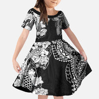 Japanese Irezumi and Hawaiian Polynesian Art Tattoo Family Matching Long Sleeve Bodycon Dress and Hawaiian Shirt Black Color - Polynesian Pride