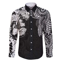 Japanese Irezumi and Hawaiian Polynesian Art Tattoo Family Matching Long Sleeve Bodycon Dress and Hawaiian Shirt Black Color - Polynesian Pride