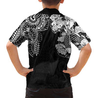 Japanese Irezumi and Hawaiian Polynesian Art Tattoo Family Matching Off Shoulder Maxi Dress and Hawaiian Shirt Black Color - Polynesian Pride