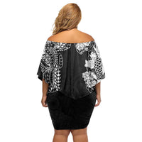 Japanese Irezumi and Hawaiian Polynesian Art Tattoo Family Matching Off Shoulder Short Dress and Hawaiian Shirt Black Color - Polynesian Pride